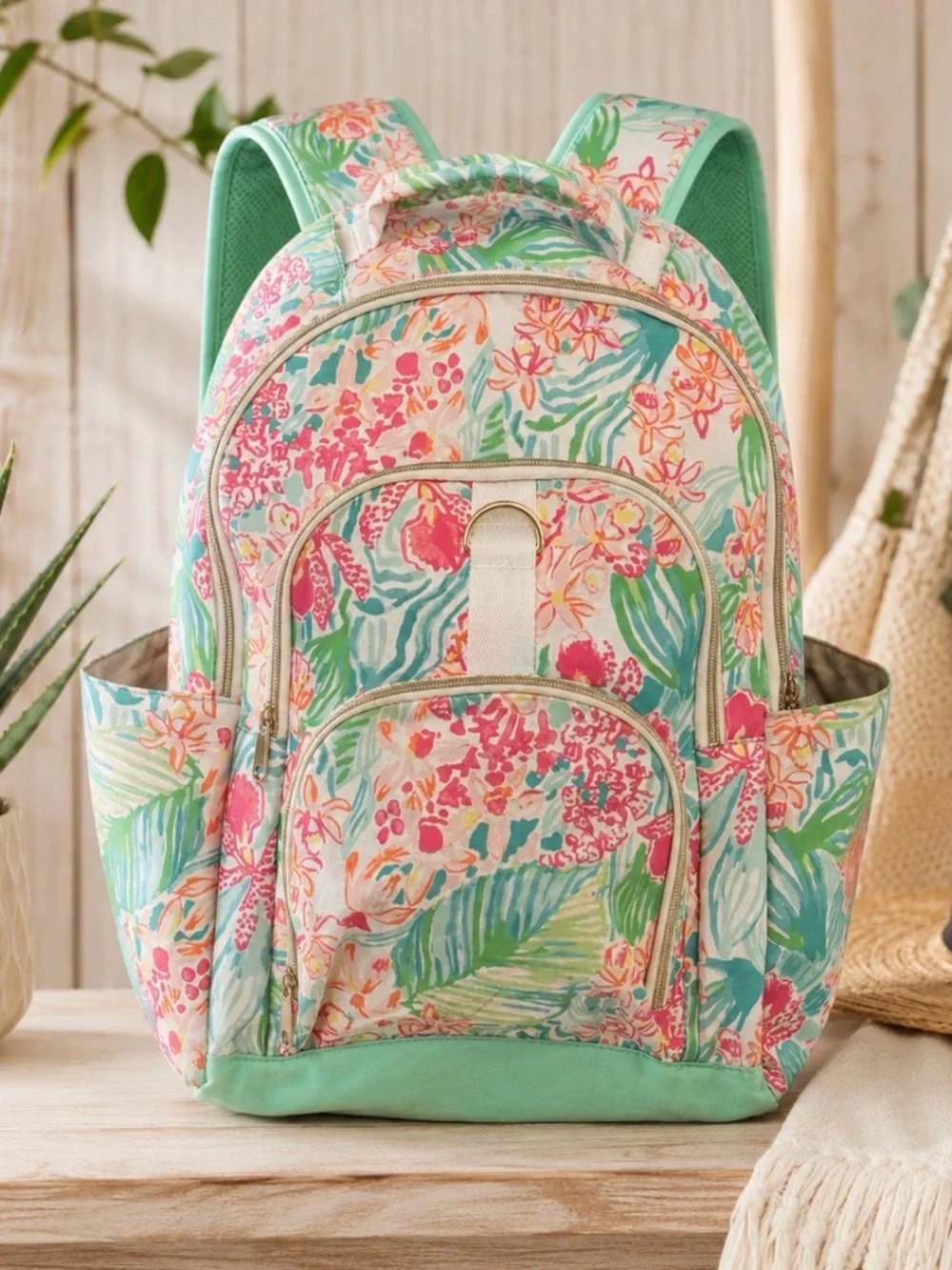 Lilly Pulitzer x Pottery Barn Teen PBteen Floral Backpack 17” Tropical Pink Aqua